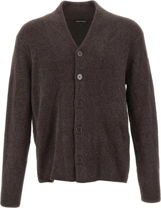 Emporio Armani Cardigan - Heren - Vesten - Bruin - L - Wol - Truien & Vesten