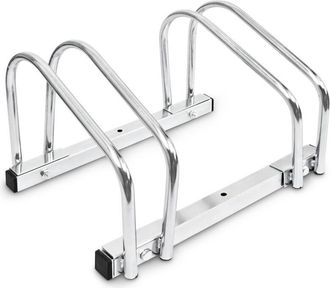 Relaxdays Relaxdays - 3 Soportes Bicicletas Suelo O Pared, Portabicicletas Para 2 Bicis C/u, Acero Cromado, Exterior, 26x40x32 Cm, Plateado