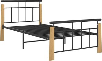 vidaXL Estructura De Cama Sin Colch&oacute;n Metal Madera De Roble 90x200 Cm Vidaxl