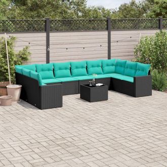 vidaXL Set De Sof&aacute;s De Jard&iacute;n 11 Pzas Y Cojines Rat&aacute;n Sint&eacute;tico Negro Vidaxl