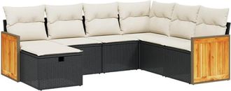 vidaXL Vidaxl - Set De Comedor De Jard&iacute;n 7 Pzas Y Cojines Rat&aacute;n Sint&eacute;tico Negro