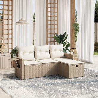 vidaXL Juego De Sof&aacute;s Jard&iacute;n Con Cojines 4 Pzas Rat&aacute;n Sint&eacute;tico Beige Vidaxl