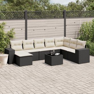 vidaXL Set De Sof&aacute;s De Jard&iacute;n 8 Piezas Y Cojines Rat&aacute;n Sint&eacute;tico Negro Vidaxl