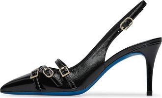 Loriblu Slingback in zwart nappaleer met bandjes - Dames - Pumps - Zwart - 39 EU - Leer - Schoenen