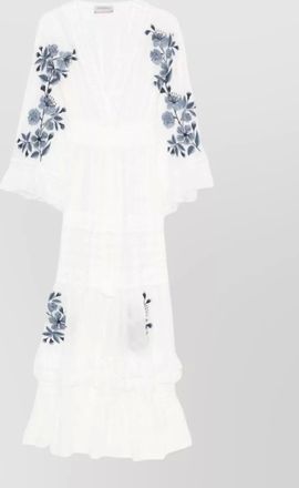 Ermanno Scervino floral-embroidered ruffled v-neck tiered maxi dress