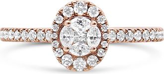 House of Brilliance 18K Rose Gold 1/2 Cttw Diamond Oval Shaped Halo Engagement Ring in Pink at Nordstrom