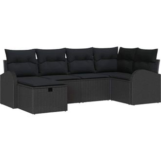 vidaXL Sofa Set with Cushion with Storage Manual Black Poly Rattan vidaXL