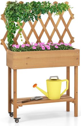Costway Costway Huerto Urbano Elevado De Madera Con Enrejado, Cama De Jard&iacute;n Elevado M&oacute;vil Con Ruedas Bloqueables, Forro De Tela, Jardinera De Plantas Para In