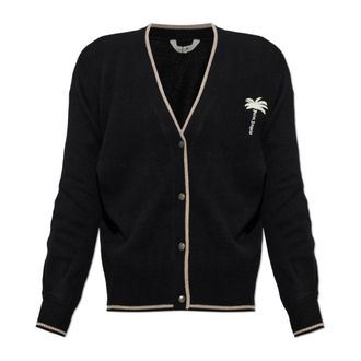 Palm Angels Wol cardig met geborduurd logo - Heren - Truien - Zwart - Maat: XS Wol
