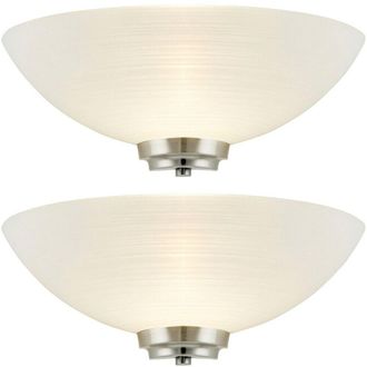 Loops 2 PACK Dimmable LED Wall Light Satin Chrome White Line Pattern Glass Shade Lamp