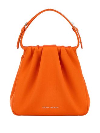 Amina Muaddi mini pleated tote bag - women - Satin/Lambskin - One Size - Orange