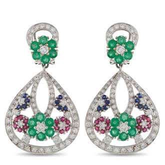 Luxury Bazaar 18K White Gold 1.85ct Diamond, Sapphire, Ruby, and Emerald Earrings MF29-022326