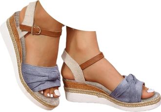 Generic Orthopedic Wedge Sandals For Women UK with Ankle Strap Arch Support Open Toe Shoes Mid Heel Bowknot Straps Espadrilles Non-Slip Summer Casual Beach Da