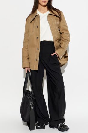 Ami Denim Jacket With Pockets, Womens, Brown