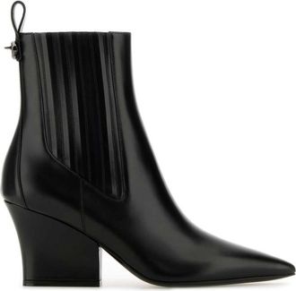 Valentino Garavani Black Leather Logo Ankle Boots