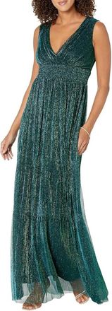 Betsy & Adam Dress Jade Shimmer Crinkle V-Neck Sleeveless Party DDR2400