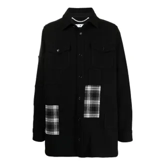 Off-white Mens Off-White SS22 Version Logo Printing Plaid Pocket Lapel Jacket Black OMEA227E20FAB0011001