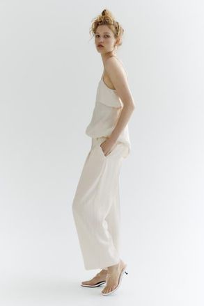 H&M Ankle-length Twill Pants in Cream at Nordstrom, Size 14