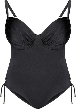 Fiorella Rubino Badpak uit &eacute;&eacute;n stuk met ruches en strikjes aan de zijkant - Dames - Badpakken - Zwart - M - Polyester - Badmode