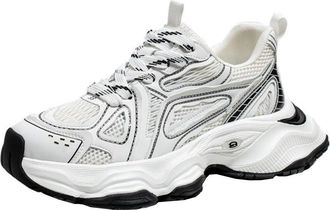 Generic Mesh Breathable Men Shoes with Straps Thick Sole high Height Low Cut Sports and Leisure Running dad Shoes (White,7.5)