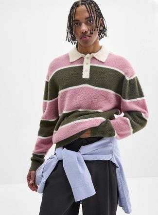 Djab Mens Fuzzy-knit loose Polo Shirt