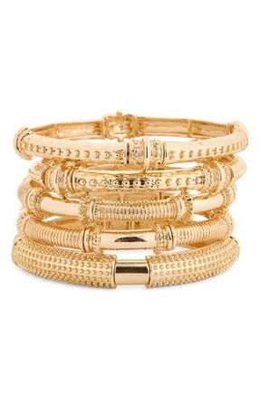 Nordstrom Rack Set of 5 Textured Stretch Bracelets in Gold at Nordstrom Rack