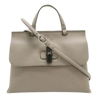 Gucci Pre-owned Handbags, female, Gray, Size: ONE SIZE Pre-owned Vintage Bamboo Leather Shoulder Bag