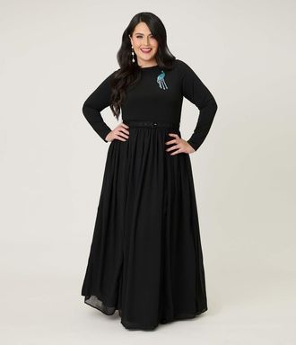 Unique Vintage Plus Size Brooch Maxi Dress in Black W/embellishment at Nordstrom, Size 4X