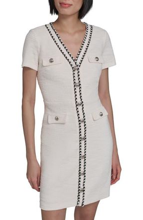 Karl Lagerfeld Braided Trim Tweed Sheath Dress in Soft White at Nordstrom, Size 14