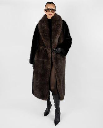 WeWoreWhat Faux Fur Belted Jacket in Black/drk Brown at Nordstrom, Size X-Small