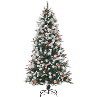 HOMCOM Rbol De Navidad Artificial 180 Cm Con 678 Ramas Pi&ntilde;as Y Bayas Hojas De Pl&aacute;stico Pe Base De Soporte Plegable Met&aacute;lica Para Interiores Verde - Homcom
