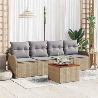 vidaXL Conjunto De Sof&aacute; De Jard&iacute;n 5 Pcs Beige Polirat&aacute;n Vidaxl