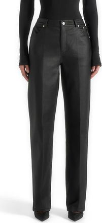 Mani&egrave;re De Voir Jana Wax Effect Denim Boyfriend Jeans in Black at Nordstrom, Size 4