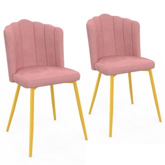 IDMarket Set Di 2 Sedie A Conchiglia Adella In Velluto Rosa Con Gambe Dorate