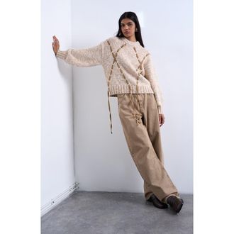 Topshop Marled Cord Argyle Sweater in Beige at Nordstrom Rack, Size X-Small