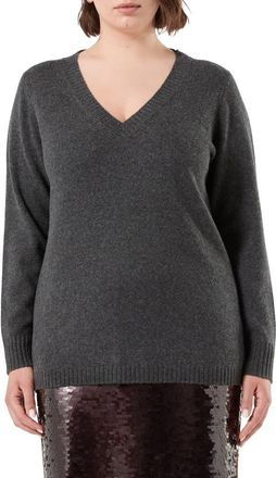 Marina Rinaldi Vampata Cashmere V-Neck Sweater in Dark Grey at Nordstrom, Size Xx-Large
