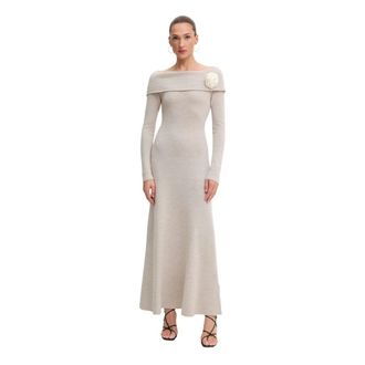 Blugirl Off-shoulder bloemenmaxijurk - Dames - Jurken - Beige - Maat: S Wol