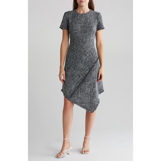 Eliza J Asymmetric Tweed Fit & Flare Dress in Nvy at Nordstrom Rack, Size 6