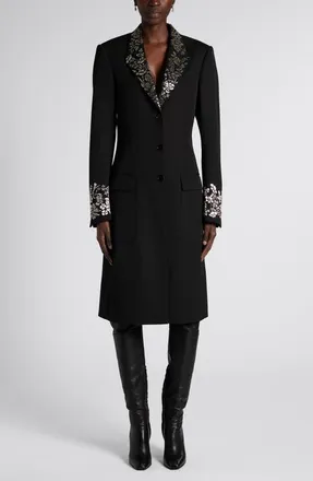 Alexander McQueen Beaded Wool Coat in Black at Nordstrom, Size 40