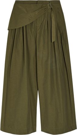 Damson Madder Fabia Cotton-blend Wide-leg Trousers - Khaki - 16 (UK16 / XL)
