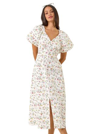 DUSK Womens Ditsy Broderie Midi Dress - White - Size 18 UK