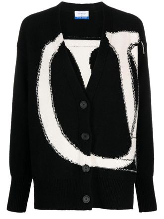 Off-white Intarsia wollen vest met logo - Zwart
