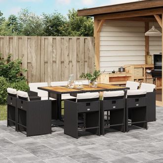 vidaXL Set De Comedor Jard&iacute;n 11 Pzas Con Cojines Rat&aacute;n Sint&eacute;tico Negro Vidaxl