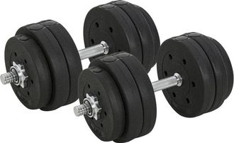 HOMCOM Homcom - Juego De Mancuernas Ajustable 30kg Con Barra De Conexi&oacute;n De Acero Y Discos Desmontable Juego De Pesas Para Entrenamiento En Casa Gimnasio Ofi