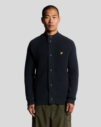 Lyle & Scott Mens Cotton Waffle Knit Cardigan - Navy - Size X-Small