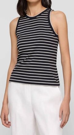 Lafayette 148 New York Striped Cotton Rib Racerback Tank Top In Midnight