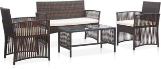vidaXL Set Muebles De Jard&iacute;n 4 Piezas Y Cojines Rat&aacute;n Sint&eacute;tico Marr&oacute;n Vidaxl