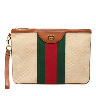 Gucci Pre-owned Womens Canvas Interlocking G Web Clutch - Ivory Textile - One Size