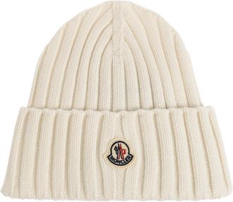 Moncler Wool Beanie - Dames - Hoeden - Beige - ONE Size - Wol - Accessoires