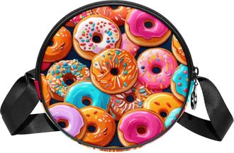 Generic Circle Crossbody Bag for Women, Sweet Donuts Small Sling Bag Daypack with Zipper Adjustable Shoulder Straps Casual Ladies Girls Round Purse